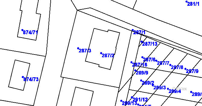 Parcela st. 287/2 v KÚ Majetín, Katastrální mapa