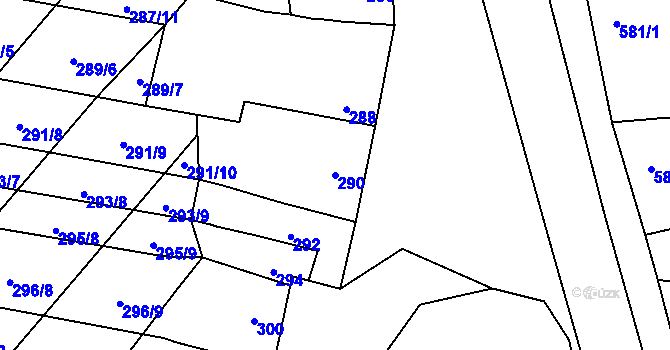 Parcela st. 290 v KÚ Majetín, Katastrální mapa