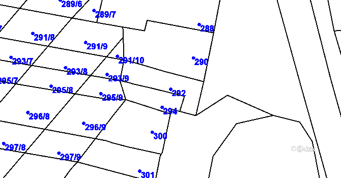 Parcela st. 292 v KÚ Majetín, Katastrální mapa