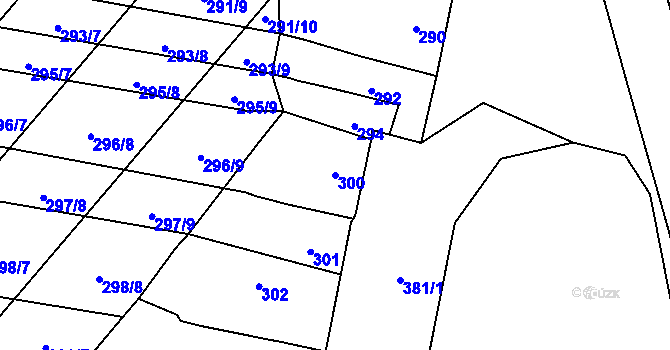Parcela st. 300 v KÚ Majetín, Katastrální mapa