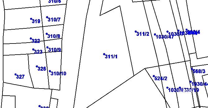Parcela st. 311/1 v KÚ Majetín, Katastrální mapa
