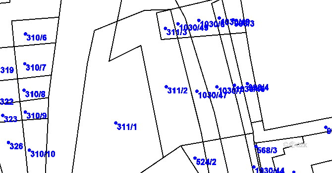 Parcela st. 311/2 v KÚ Majetín, Katastrální mapa
