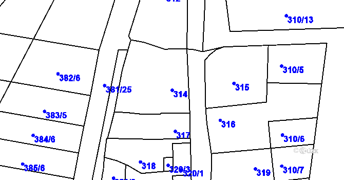 Parcela st. 314 v KÚ Majetín, Katastrální mapa