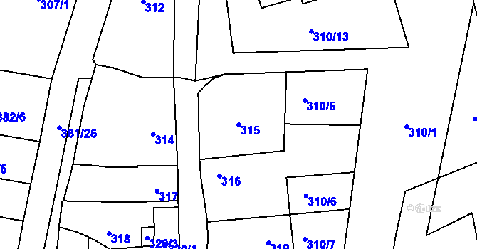 Parcela st. 315 v KÚ Majetín, Katastrální mapa