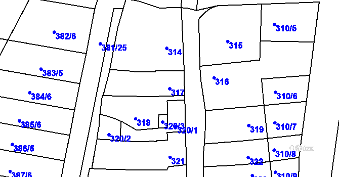 Parcela st. 317 v KÚ Majetín, Katastrální mapa