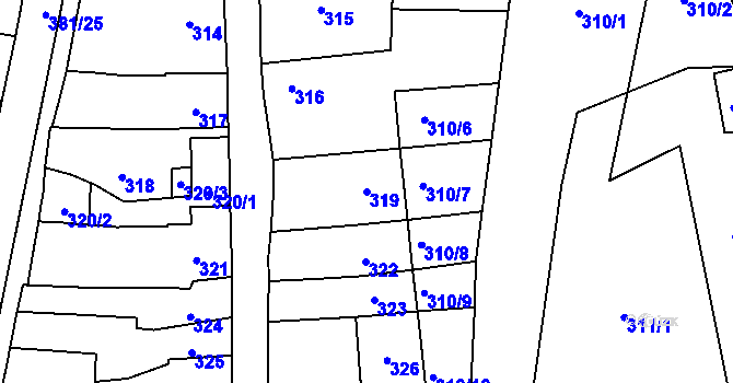 Parcela st. 319 v KÚ Majetín, Katastrální mapa