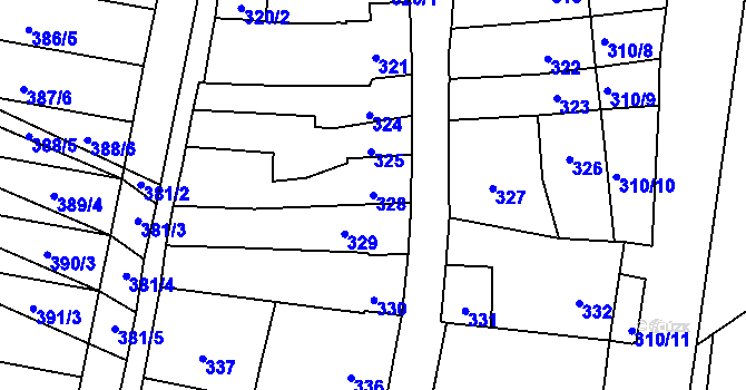 Parcela st. 328 v KÚ Majetín, Katastrální mapa