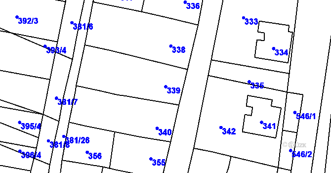 Parcela st. 339 v KÚ Majetín, Katastrální mapa