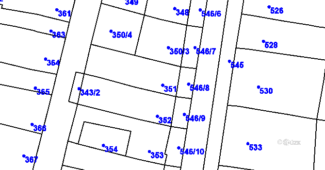 Parcela st. 351 v KÚ Majetín, Katastrální mapa