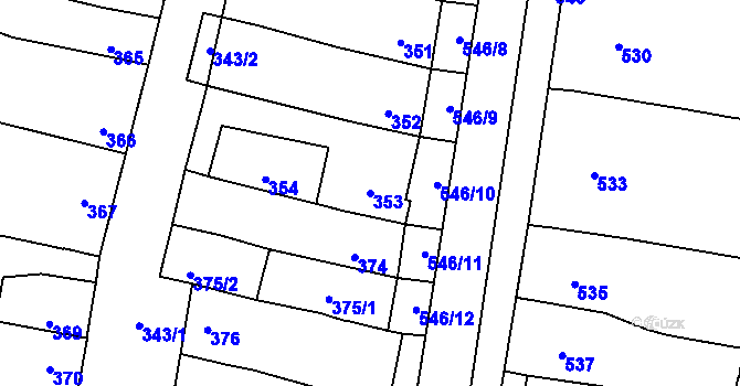 Parcela st. 353 v KÚ Majetín, Katastrální mapa