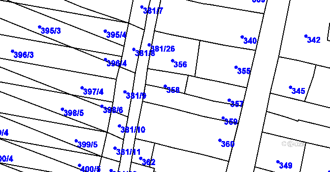 Parcela st. 358 v KÚ Majetín, Katastrální mapa