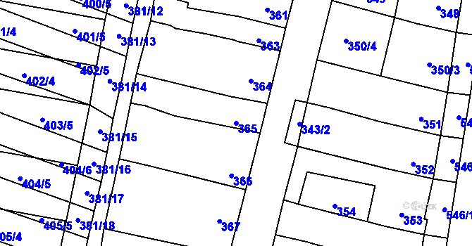 Parcela st. 365 v KÚ Majetín, Katastrální mapa