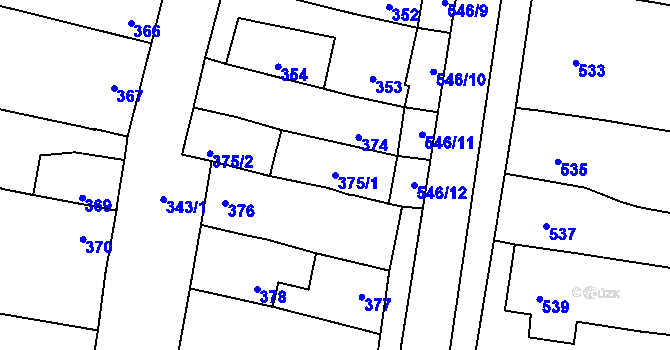 Parcela st. 375/1 v KÚ Majetín, Katastrální mapa