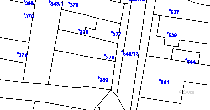 Parcela st. 379 v KÚ Majetín, Katastrální mapa