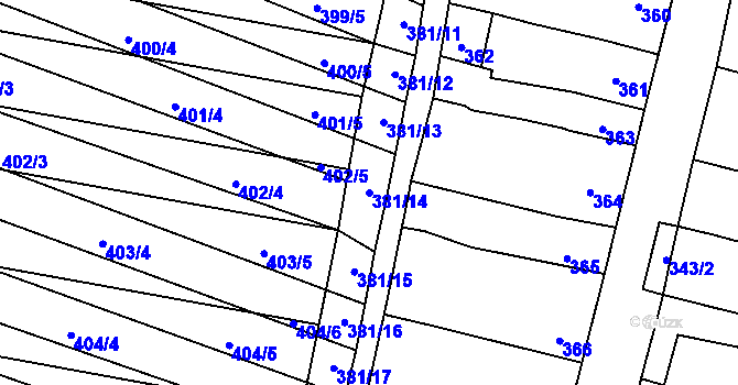 Parcela st. 381/14 v KÚ Majetín, Katastrální mapa