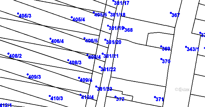Parcela st. 381/21 v KÚ Majetín, Katastrální mapa