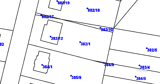 Parcela st. 382/1 v KÚ Majetín, Katastrální mapa