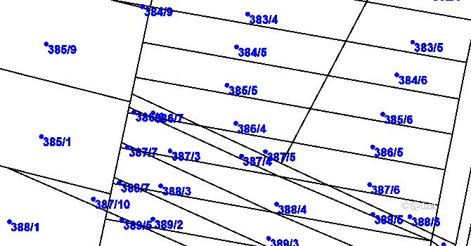 Parcela st. 386/4 v KÚ Majetín, Katastrální mapa