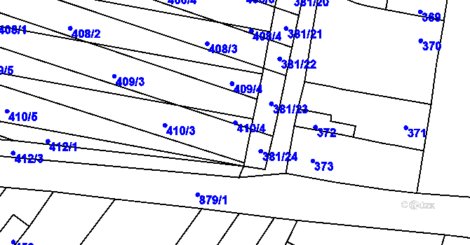 Parcela st. 410/4 v KÚ Majetín, Katastrální mapa