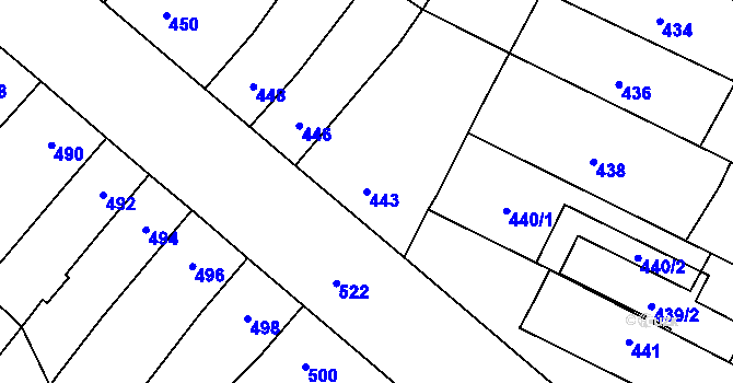 Parcela st. 443 v KÚ Majetín, Katastrální mapa