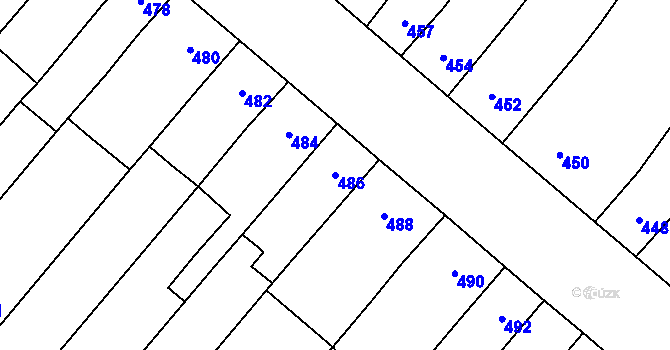 Parcela st. 486 v KÚ Majetín, Katastrální mapa