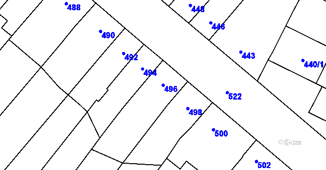Parcela st. 496 v KÚ Majetín, Katastrální mapa
