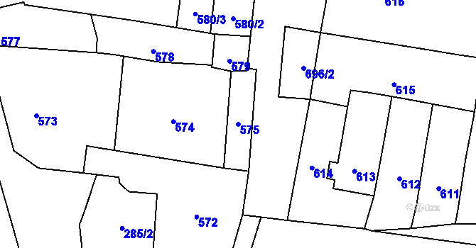 Parcela st. 575 v KÚ Majetín, Katastrální mapa