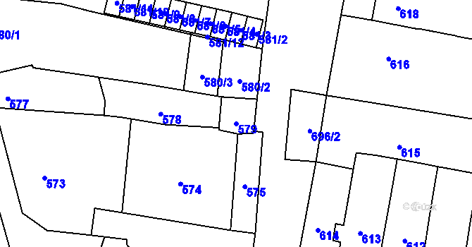 Parcela st. 579 v KÚ Majetín, Katastrální mapa