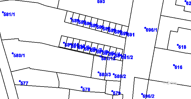 Parcela st. 581/6 v KÚ Majetín, Katastrální mapa