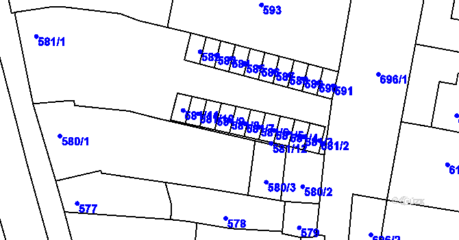 Parcela st. 581/8 v KÚ Majetín, Katastrální mapa
