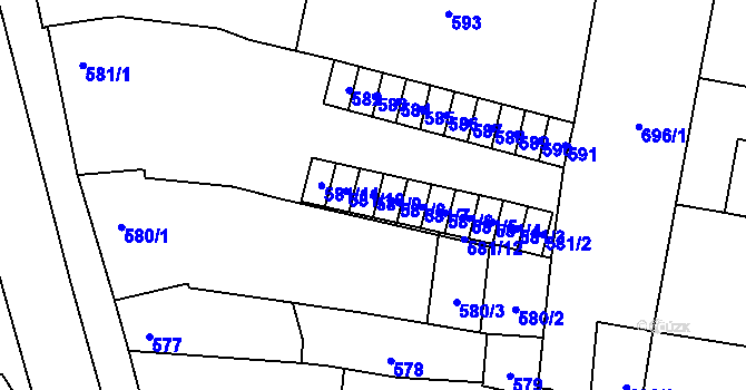 Parcela st. 581/9 v KÚ Majetín, Katastrální mapa