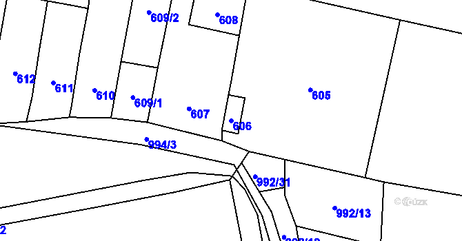 Parcela st. 606 v KÚ Majetín, Katastrální mapa
