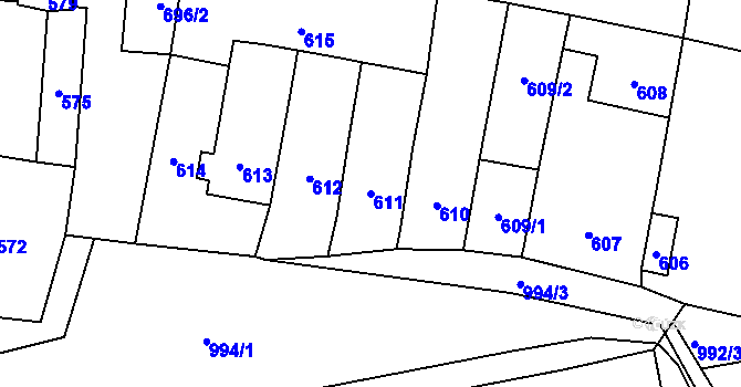Parcela st. 611 v KÚ Majetín, Katastrální mapa