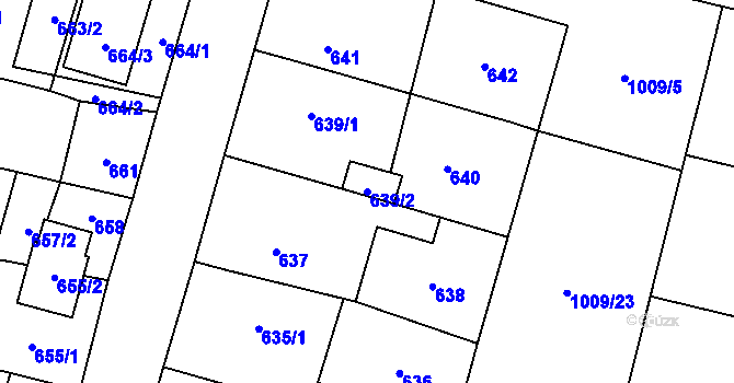 Parcela st. 639/2 v KÚ Majetín, Katastrální mapa