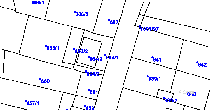 Parcela st. 664/1 v KÚ Majetín, Katastrální mapa
