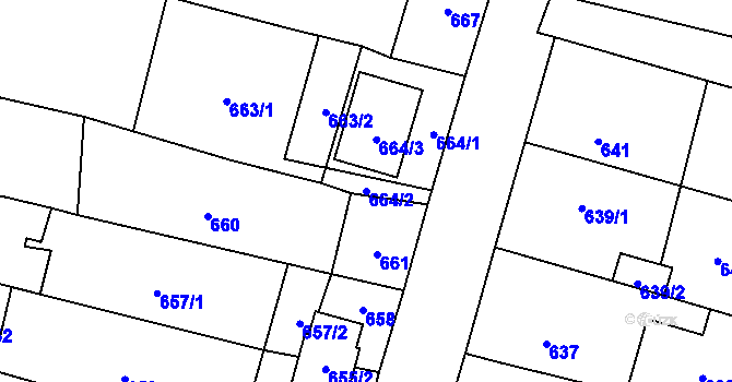 Parcela st. 664/2 v KÚ Majetín, Katastrální mapa