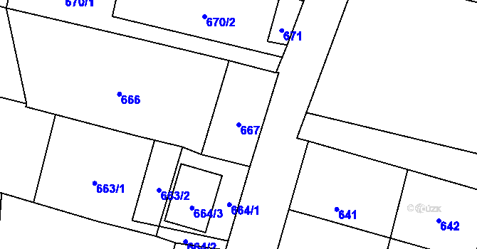 Parcela st. 667 v KÚ Majetín, Katastrální mapa