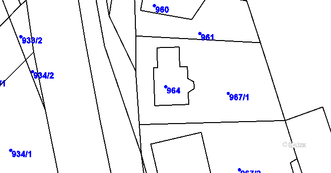 Parcela st. 964 v KÚ Majetín, Katastrální mapa