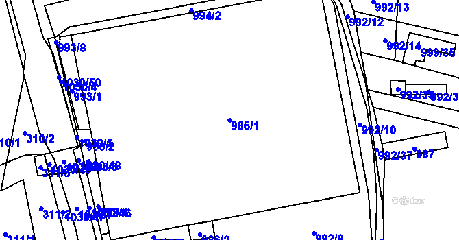 Parcela st. 986/1 v KÚ Majetín, Katastrální mapa