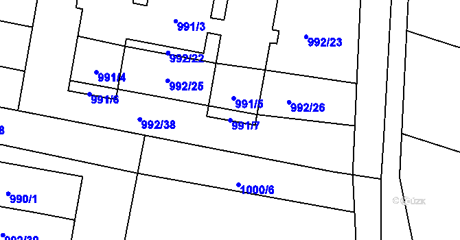 Parcela st. 991/7 v KÚ Majetín, Katastrální mapa