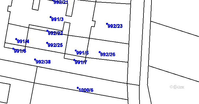 Parcela st. 992/26 v KÚ Majetín, Katastrální mapa