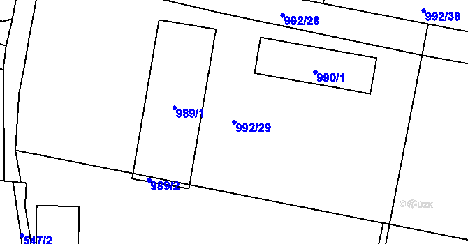 Parcela st. 992/29 v KÚ Majetín, Katastrální mapa