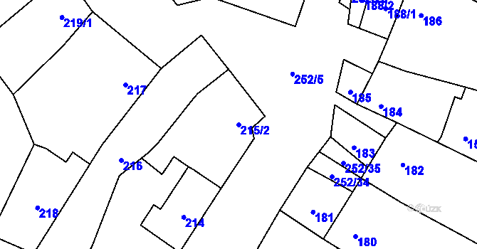Parcela st. 215/2 v KÚ Majetín, Katastrální mapa