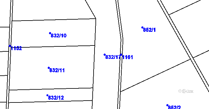 Parcela st. 832/17 v KÚ Majetín, Katastrální mapa