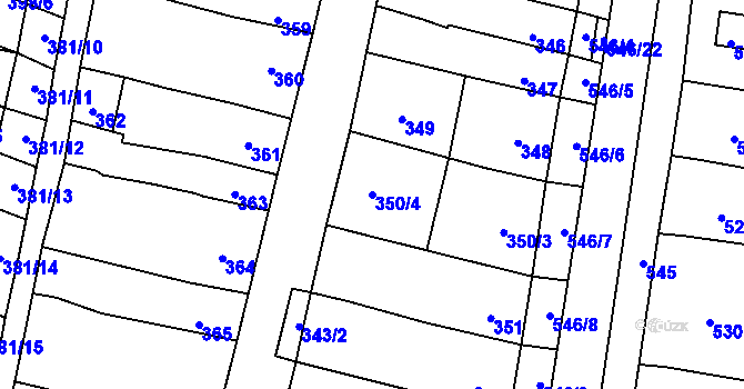Parcela st. 350/4 v KÚ Majetín, Katastrální mapa
