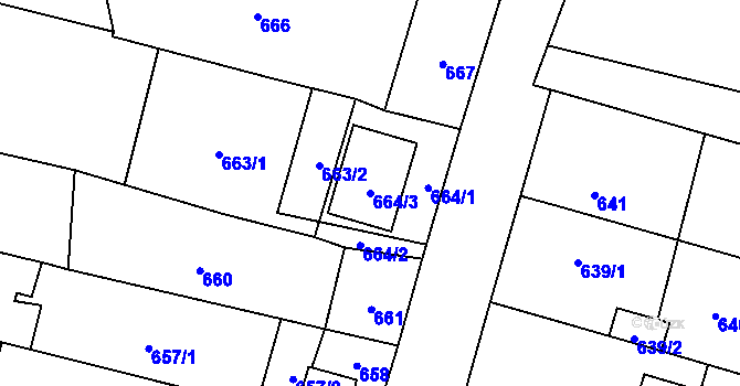 Parcela st. 664/3 v KÚ Majetín, Katastrální mapa