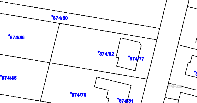 Parcela st. 874/62 v KÚ Majetín, Katastrální mapa