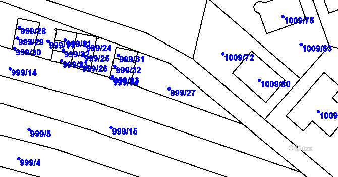Parcela st. 999/27 v KÚ Majetín, Katastrální mapa