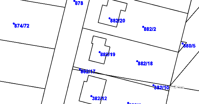 Parcela st. 882/19 v KÚ Majetín, Katastrální mapa