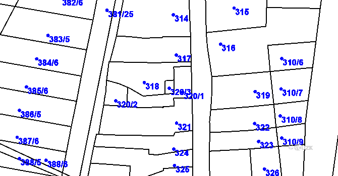 Parcela st. 320/3 v KÚ Majetín, Katastrální mapa